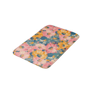 Colorful Modern Flowers Floral Pattern Bath Mat
