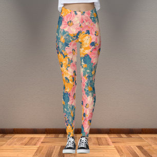 Colorful Modern Flowers Floral Pattern Leggings