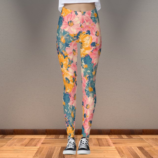 Colorful Modern Flowers Floral Pattern Leggings (Creator Uploaded)