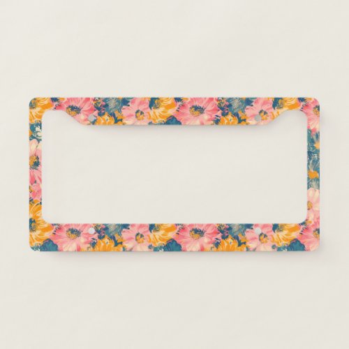 Colorful Modern Flowers Floral Pattern License Plate Frame