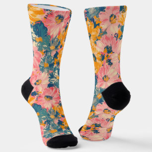 Colorful Modern Flowers Floral Pattern Socks
