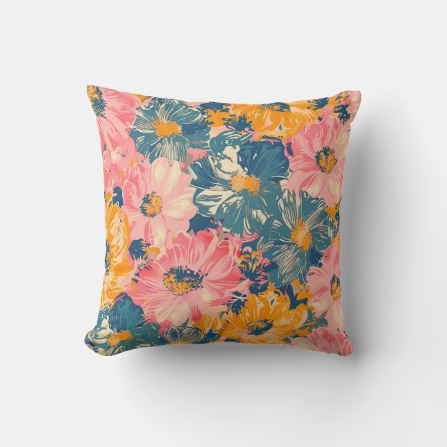 Colorful Modern Flowers Floral Pattern Throw Pillow (Front)