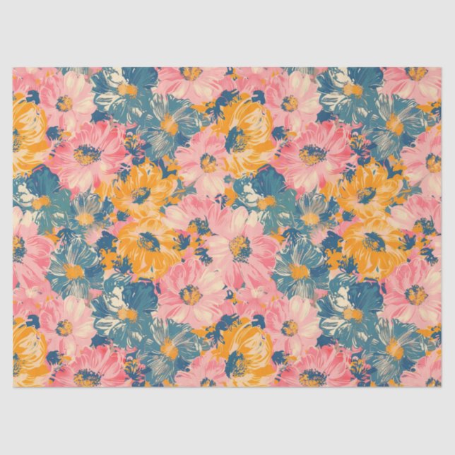 Colorful Modern Flowers Floral Pattern Tissue Paper (Front)