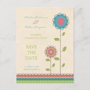 Colorful Modern Flowers Save the Date Postcard