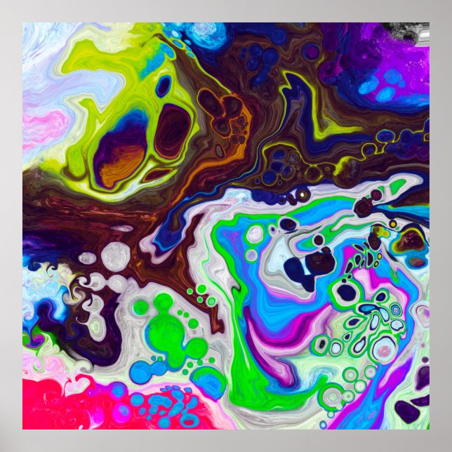 Colorful Modern Fluid Art Pour Painting Cells Poster (Front)