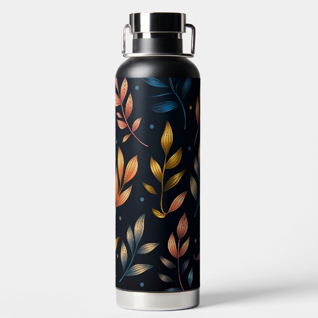 Colorful Modern Foliage Water Bottle (Back)