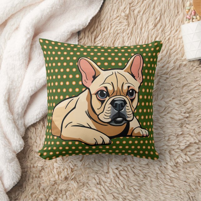 Colorful, modern french bulldog dots throw pillow (Blanket)