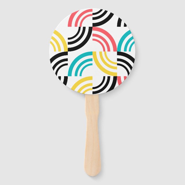 Colorful, modern, fun, cheerful geometric graphic hand fan (Front)