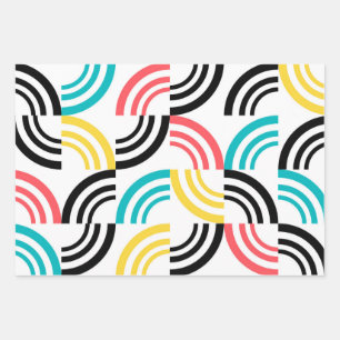 Colorful, modern, fun, cheerful geometric graphic wrapping paper sheets