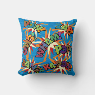 Colorful Modern Fun Cool Typography Comic Book Throw Pillow