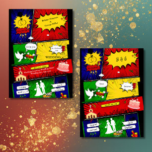 colorful modern fun retro comic wedding story