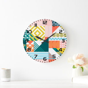 Colorful Modern Geometric Abstract Pattern Large Clock
