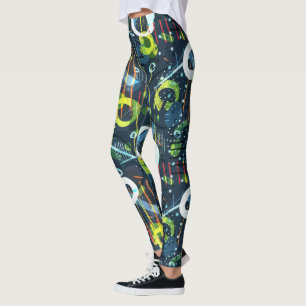 Colorful modern geometric abstract shapes pattern leggings