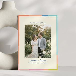 Colorful Modern Geometric Border Photo Wedding Save The Date