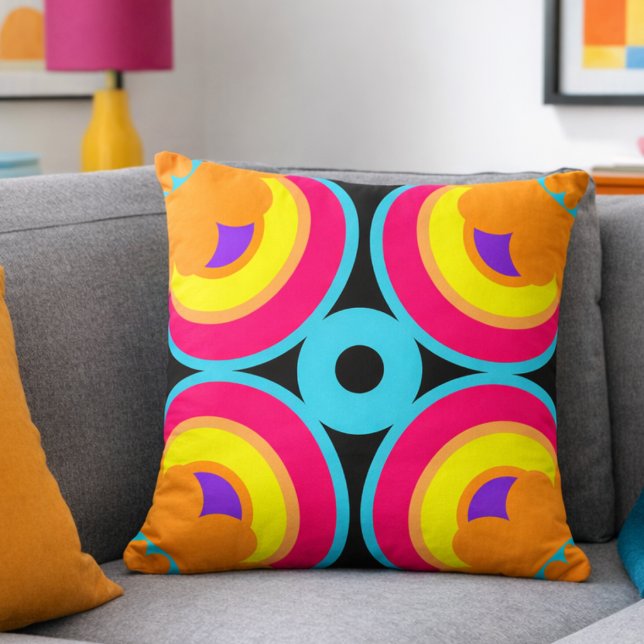 Colorful Modern Geometric Circle Throw Pillow (Hand‑drawn, vibrant, and unapologetically retro. The perfect pop for your space.)