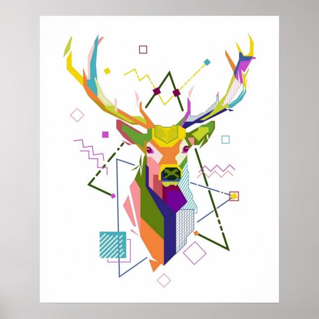 Colorful Modern Geometric Deer Poster (Front)