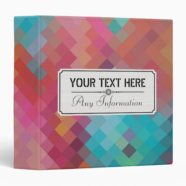 Colorful Modern Geometric Diamond Pattern 3 Ring Binder (Front/Spine)