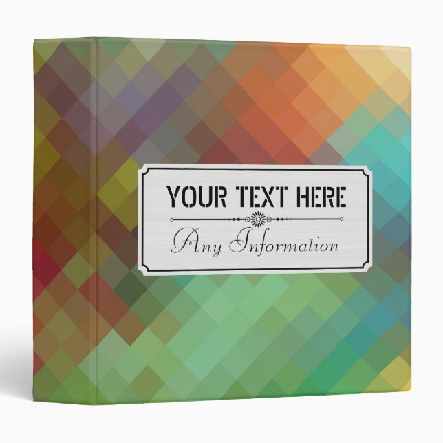 Colorful Modern Geometric Diamond Pattern #4 3 Ring Binder (Front/Spine)