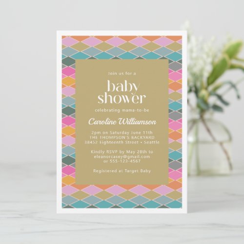 Colorful Modern Geometric Diamonds Baby Shower Invitation