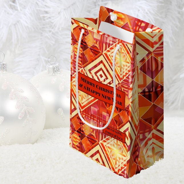 Colorful Modern Geometric Festive Design Small Gift Bag (Christmas gift bag featuring a modern abstract geometric design in warm colors)