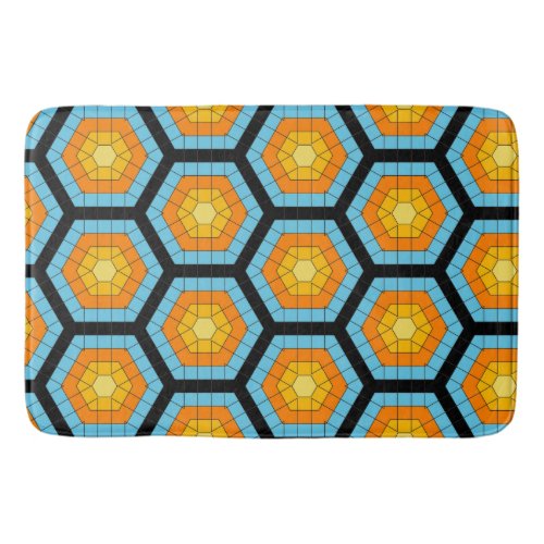 Colorful Modern Geometric Honeycomb Pattern Bath Mat