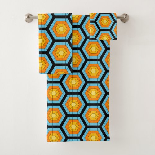 Colorful Modern Geometric Honeycomb Pattern Bath Towel Set