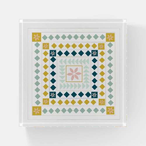 Colorful Modern Geometric Medallion Art Design Paperweight