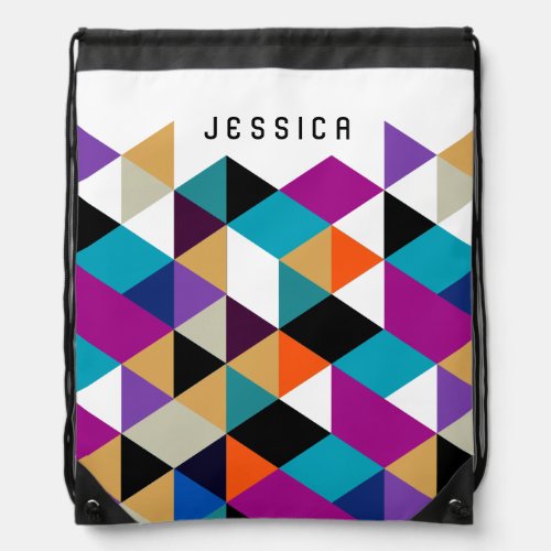 Colorful Modern Geometric Pattern Drawstring Bag