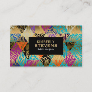 Colorful Modern Geometric Pattern Gold Zebra Print Business Card