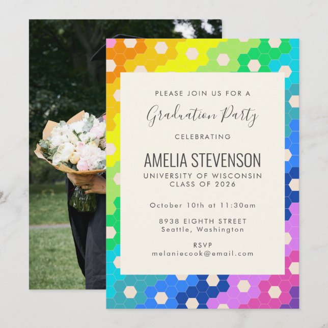 Colorful Modern Geometric Photo Graduation Party Invitation (Front/Back)