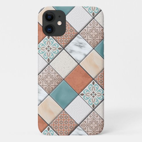 Colorful Modern Geometric Tile Texture Pattern iPhone 11 Case