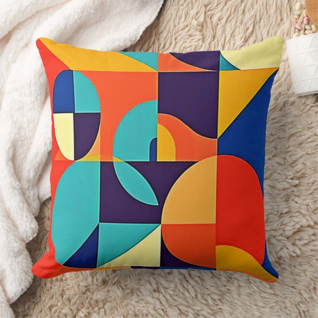 Colorful Modern Geometry Throw Pillow (Blanket)