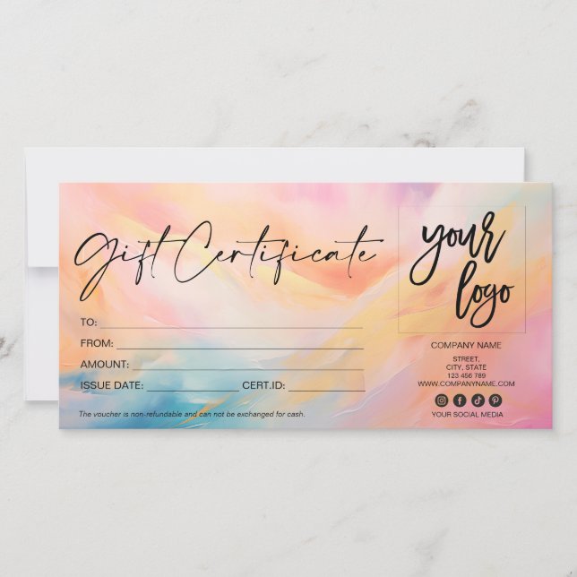 colorful modern gift card certificate add logo (Front)