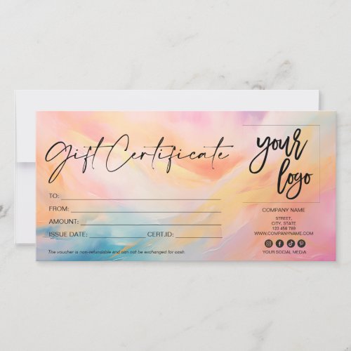 colorful modern gift card certificate add logo