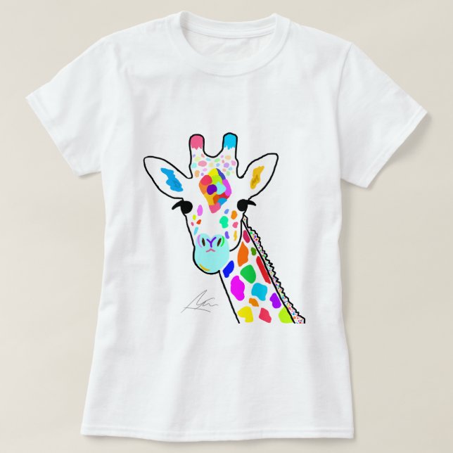 Colorful Modern Giraffe Art T-Shirt (Design Front)