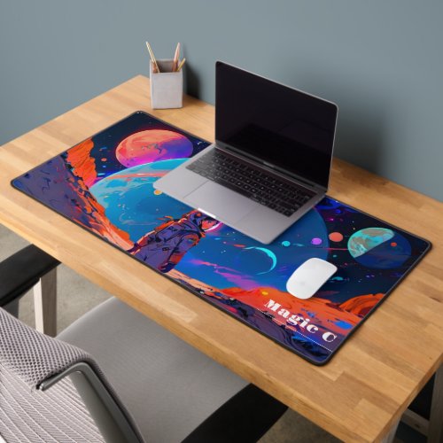 Colorful Modern Girl Photo On Space  Desk Mat