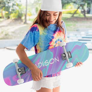 Colorful Modern Girly Blue Pink Liquid Marble Skateboard