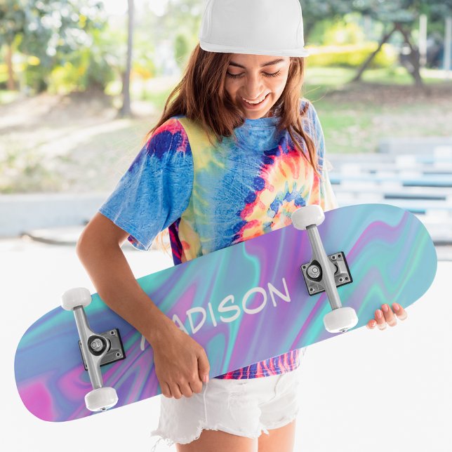 Colorful Modern Girly Blue Pink Liquid Marble Skateboard (Creator Uploaded)