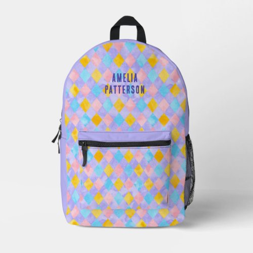 Colorful Modern Girly Diamond Pattern Personalized Printed Backpack