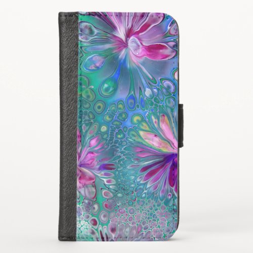 Colorful Modern Girly Floral Liquid Art iPhone X Wallet Case