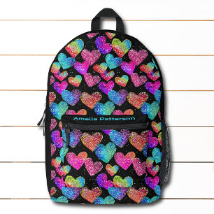 Colorful Modern Girly Glitter Hearts Personalized Printed Backpack