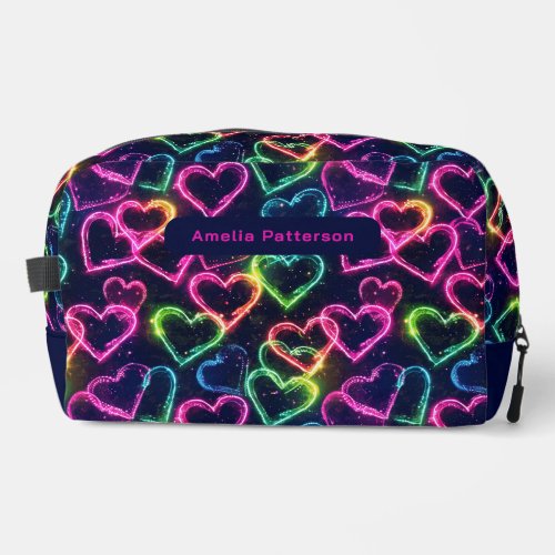 Colorful Modern Girly Neon Love Heart Personalized Dopp Kit