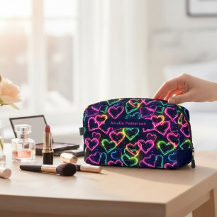 Colorful Modern Girly Neon Love Heart Personalized Dopp Kit