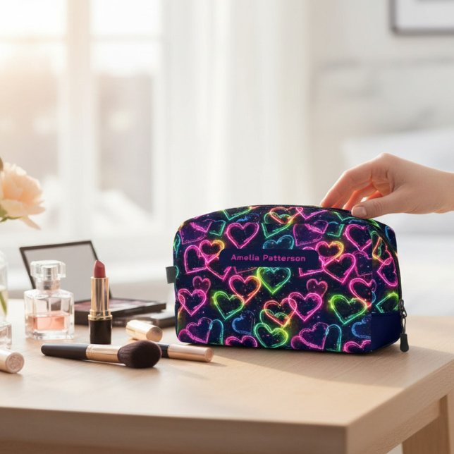 Colorful Modern Girly Neon Love Heart Personalized Dopp Kit (Creator Uploaded)
