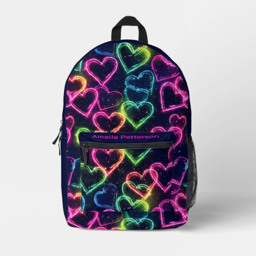 Colorful Modern Girly Neon Love Heart Personalized Printed Backpack