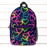 Colorful Modern Girly Neon Love Heart Personalized Printed Backpack<br><div class="desc">Colorful Modern Girly Neon Love Heart Personalized Name Backpacks features a colorful neon love heart pattern in pink,  green,  blue and yellow. Perfect for back to school,  sports,  gym,  travel and more. Designed by ©2023 Evco Studio www.zazzle.com/store/evcostudio</div>
