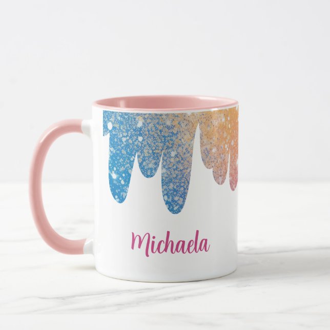 Colorful Modern Glitter Personalized Mug (Left)