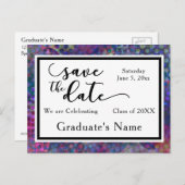 Colorful Modern Graphic Graduation Save the Date Postcard (Front/Back)