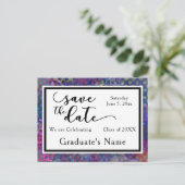 Colorful Modern Graphic Graduation Save the Date Postcard (Standing Front)