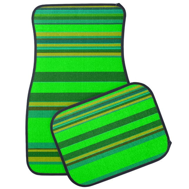 Colorful Modern Green Stripe Pattern Car Mat (Set)